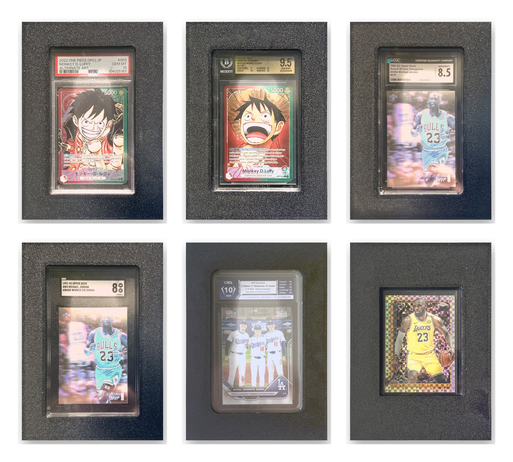All six TrueFit frames side by side, each aperture cut to a different grading case